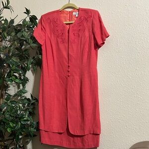 Dress Barn Coral Dress with Embroidered Detail